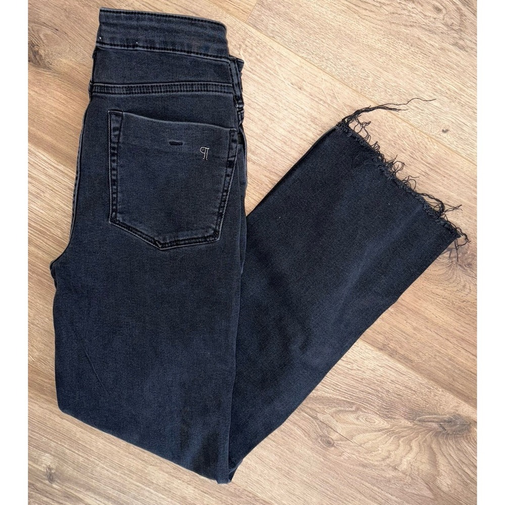 PILCRO ANTHROPOLOGIE Black Wash High Rise Vintage Straight Leg Raw Hem Jeans 25